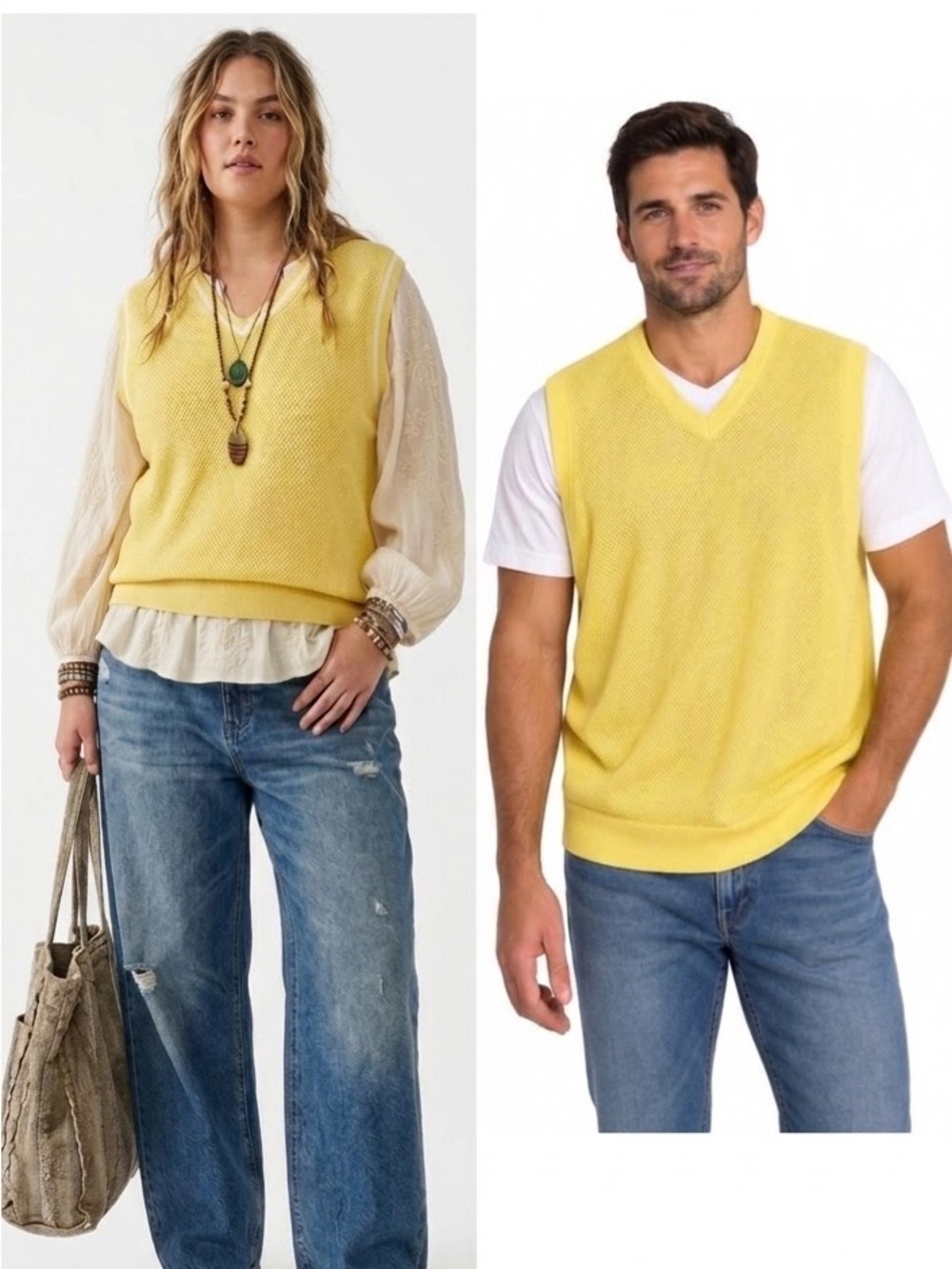Alan Flusser Yellow V-Neck Knit Sweater Vest